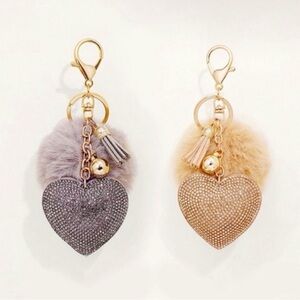 Heart-Shaped Keychains with Pom Poms